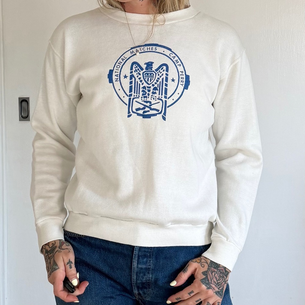 Vintage 1970s Russell Athletic National Matches Camp Perry Sweatshirt White Mens